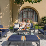 Sundale Outdoor Patio Furniture Aluminum Loveseat, All-Weather Outdoor Metal Sofa Couch with 6” Olefin Cushion & Dark Grey Frame, Outdoor Seating for Garden Deck Porch(Navy Blue) Sundale Outdoor