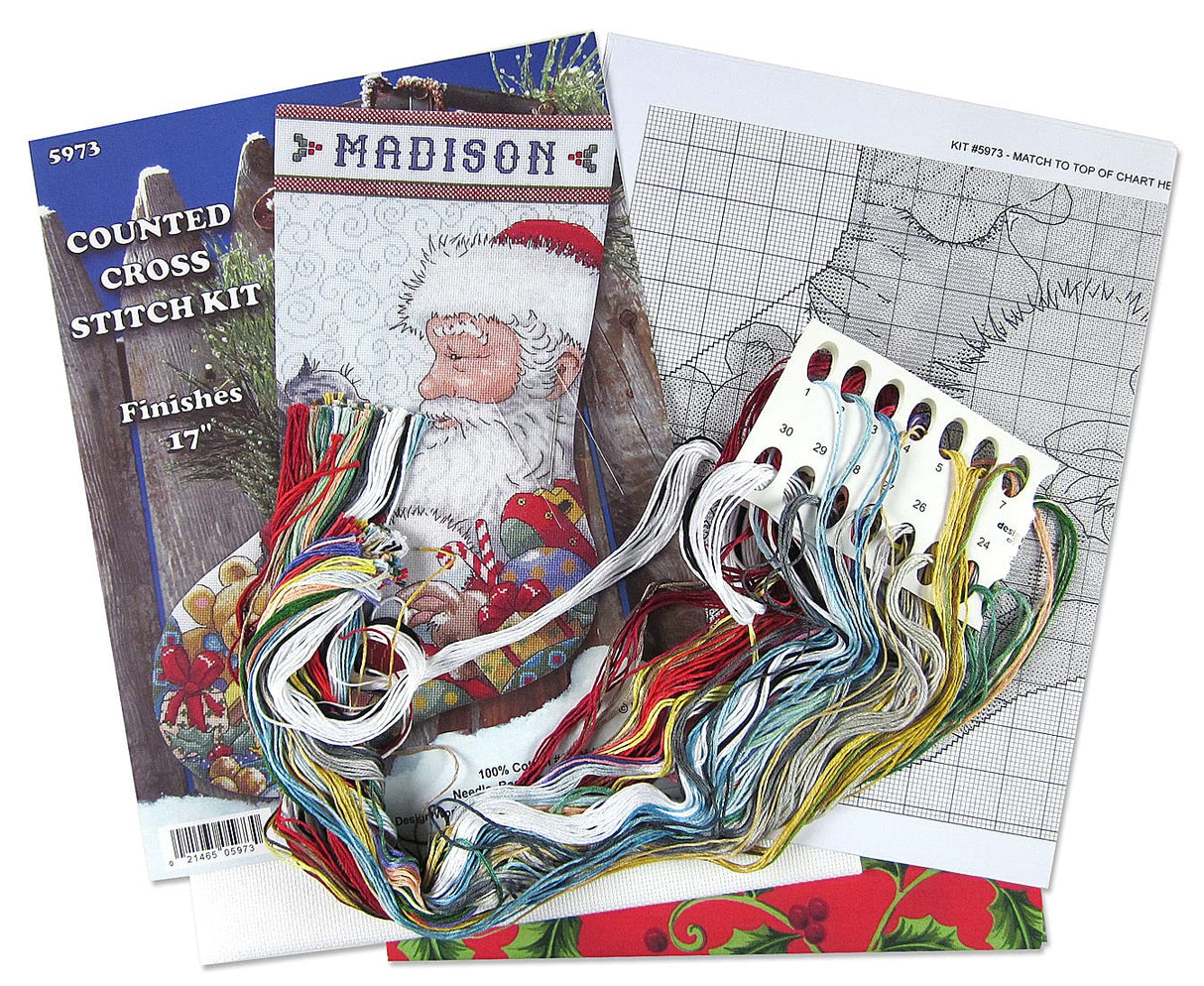 Santa with Kitten Counted Cross Stitch Stocking Kit Tobin