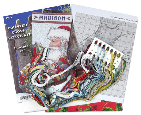 Santa with Kitten Counted Cross Stitch Stocking Kit Tobin