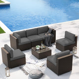 SUNCROWN 7-Piece Outdoor Patio Furniture Sofa Set All-Weather Wicker Sectional Conversation Set with Modern Glass Coffee Table and Cushions,Dark Grey SUNCROWN