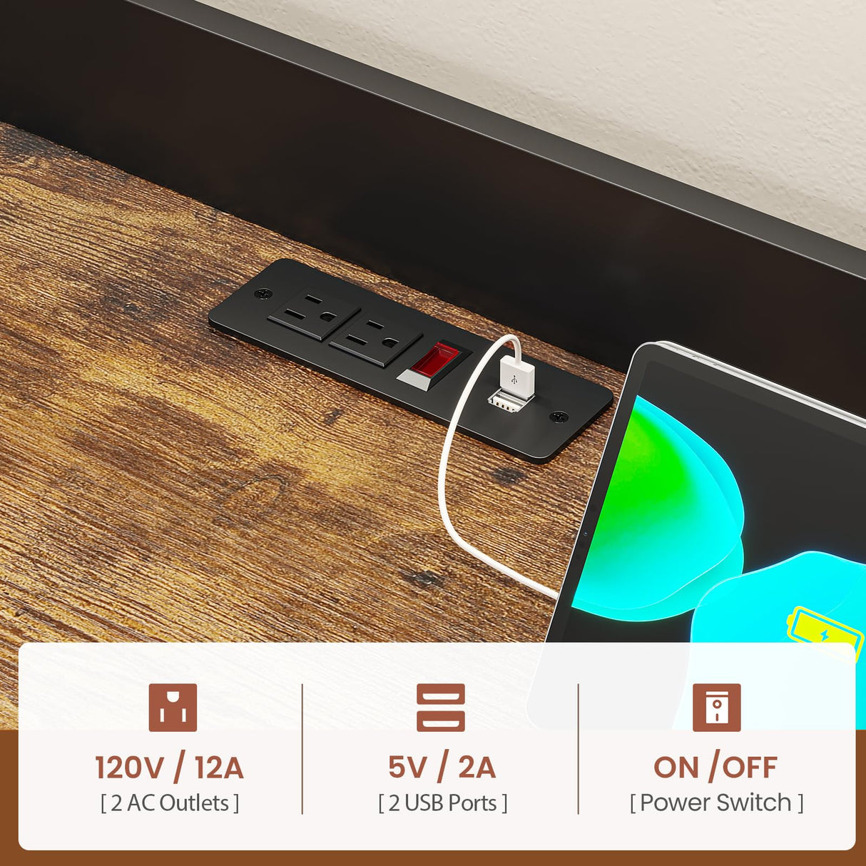 Itaar 35.4 inch Coffee Bar Cabinet, Bakers Rack with Power Outlet and Storage, Farmhouse Microwave Stand Kitchen Cabinet with Hutch, LED Lights, Wine Glass Holder and 8 Hooks, Black Itaar