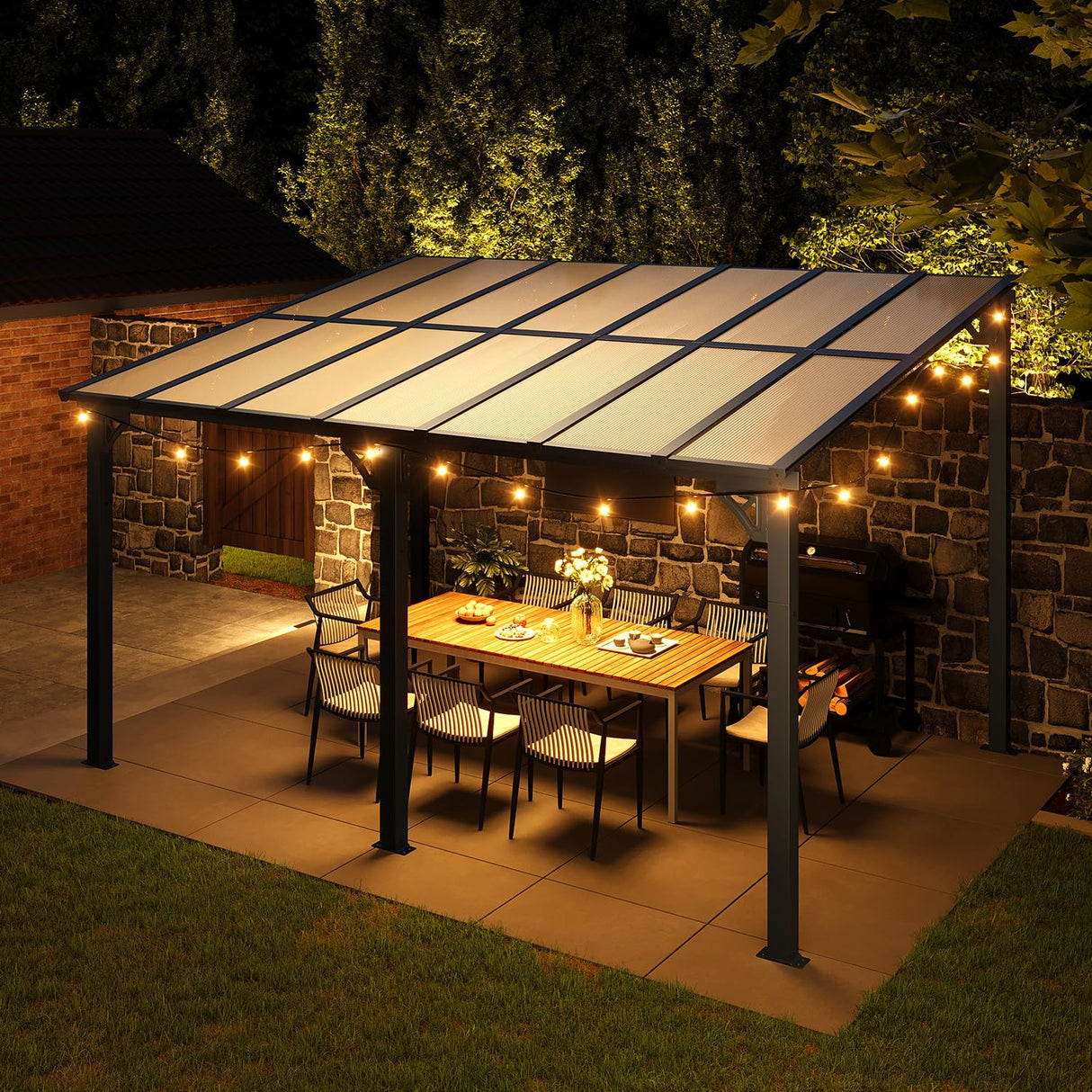 Aoxun Gazebo for Patio 10' x 14', Gazebo Pergola with Sloped Roof, Large Wall-Mounted Heavy Duty Awnings, for Backyard, Patio, Deck and More Aoxun