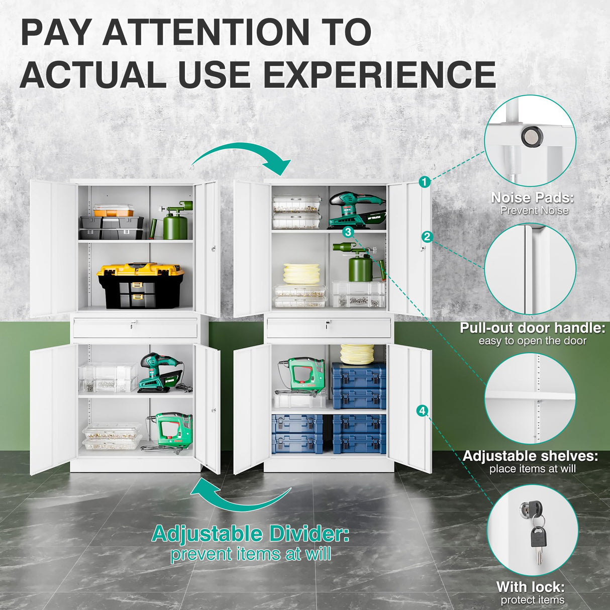 SISESOL Metal Garage Storage Cabinet with Doors and Shelves, 71" Multifunctional Garage Storage Closet Large Garage Locker with Adjustable Shelves & Locking Doors Steel Storage Tall Cabinet SISESOL