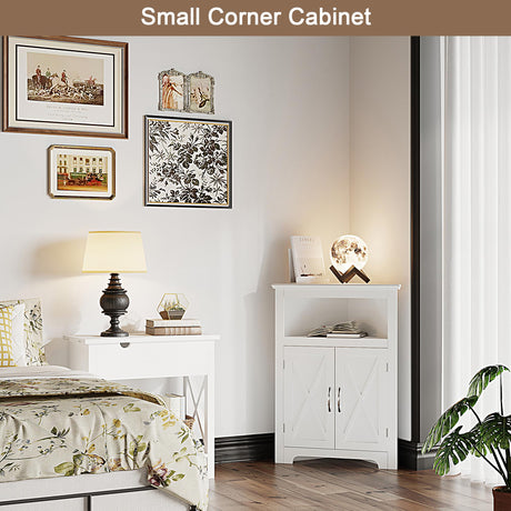 ChooChoo Corner Storage Cabinet, Small Corner Cabinet with Barn Door Design and Adjustable Shelf, Home Space Saver for Living Room, Bathroom, ChooChoo