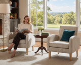 Farmhouse Striped Accent Chair for Living Room Set of 1, Linen Fabric Modern Comfy Armchairs with Cushion, Upholstered Striped Reading Chairs for Bedroom Couch Chair with Wood Legs, Khaki LIVINOVA