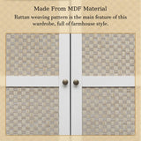 YHAOWORKS Armoire Wardrobe Closet with Drawers - Rattan Clothing Storage Cabinets with 2 Woven Doors, 71" Wood Wardrobe Cabinet with Hanging Rod for Bedroom (White) YHAOWORKS