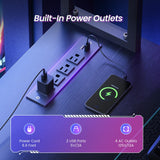 DOMICON Gaming Desk Computer Desk with Storage, L Shaped Desk with Power Outlet & LED Strip, Office Desk with Pegboard, Corner Deck for Home Office Black Wooden Table DOMICON