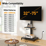 Perlegear Mobile TV Stand with Power Outlet, Tilt & Swivel Rolling TV Cart for 32 to 65 70 75 inch TVs up to 110 lbs, Height Adjustable Rolling TV Stand with Wheels, Max VESA 600x400mm, PGTVMC17 Perlegear