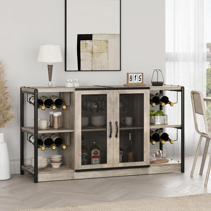 GAOMON Wine Bar Cabinet, Liquor Cabinet for Liquor and Glasses, Industrial Bars & Wine Cabinets with Storage and Wine Rack, Home Bar Furniture for Dining Room, Living Room, Kitchen (Grey) - WoodArtSupply