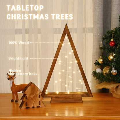 Wooden Christmas Tree with Lights, 4 Pcs Table Top Christmas Tree Lighted Mini Wood Christmas Tree Decorations Indoor Modern Farmhouse Triangle Christmas Decor