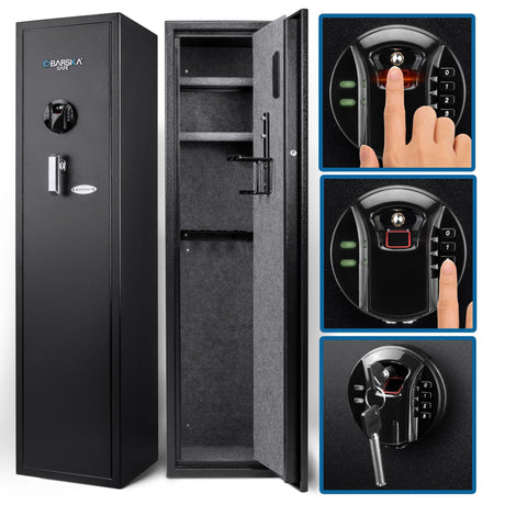 Barska Quick and Easy Dual Access Digital Biometric Fingerprint & Keypad Code Rifle Firearm and Long Gun Safe for Home - 11 Position BARSKA