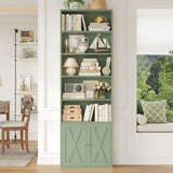 FACBOTALL 82" Tall Bookcase and Book Shelf, 24" Wide Bookshelf with Doors, 7 Tier Bookcase with Storage and Adjustable Shelf, Open and Display Farmhouse Bookshelf for Living Room, Home Office, Green FACBOTALL