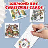 YOKUSHI 12 PCS Diamond Art Painting Christmas Greeting Cards with Envelopes, Snowman Craft DIY Card Making Kits for Adults Kids Gifts (White) YOKUSHI