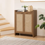 SICOTAS Shoe Cabinet, 24 Pair Shoe Storage Organizer Cabinet, 41" Tall Rattan Shoe Cabinet with Doors and Shelves, 6-Tier Farmhouse Boho Wooden Storage Cabinet for Entryway Hallway Closet Bedroom SICOTAS