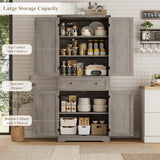 HOSTACK 71" Tall Pantry Cabinet, Farmhouse Kitchen Pantry with Storage Shelves, Barn Doors Food Storage Cabinet, Freestanding Kitchen Hutch with Large Drawer for Dining Room, Living Room, Ash Gray HOSTACK