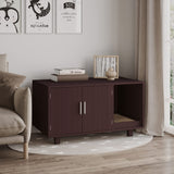 PawHut Wooden Cat Litter Box Enclosure & House, Kitty Hidden Washroom, with End Table Design, Scratcher, & Magnetic Doors, Brown PawHut