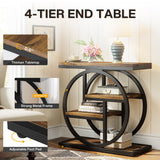 Tribesigns End Table Set of 2, 4-Tier Narrow Side Table with Storage Shelves, Wood Small Sofa Side Table with Geometric Metal Frame, Industrial Bedside Table for Bedroom, Living Room, Rustic Brown Tribesigns