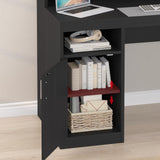 YOMILUVE Computer Desk with 3 Drawer & Storage Shelves, Home Office Desk with File Drawer & Cabinet, Writing Study Table with Long Monitor Stand & Printer Shelf, Executive Desk, Black YOMILUVE