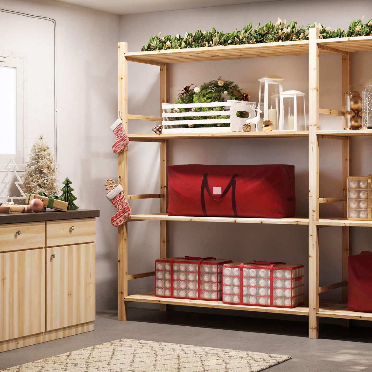 SONGMICS Christmas Tree Storage Bag, Tree Storage Container, up to 7.5 ft, Tree Holder Bag, Wear-Resistant 600D Oxford Fabric, Lightweight, Thick Handles, Red URXS003R03 SONGMICS