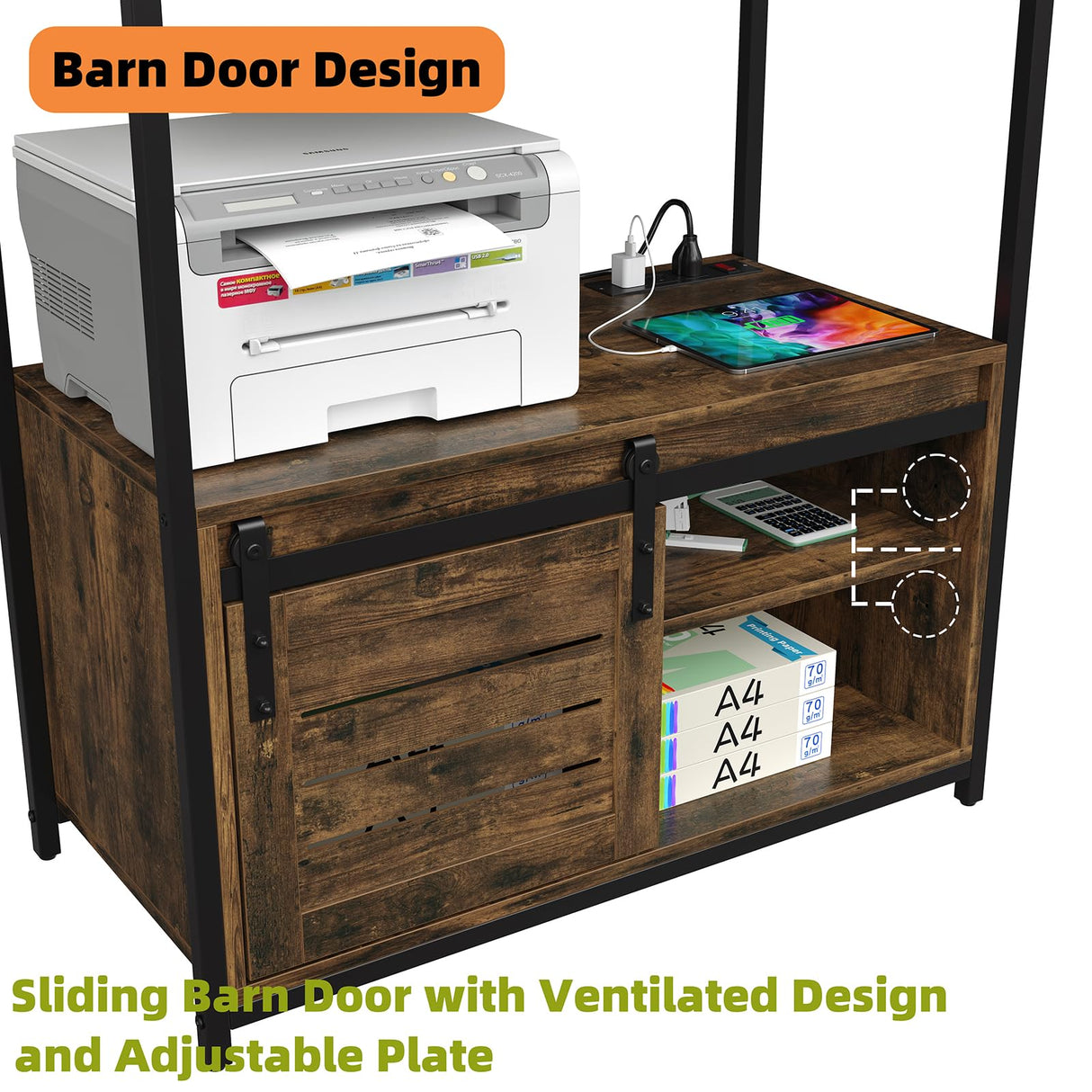 Furniouse 6-Tier Kitchen Bakers Rack with Power Outlet, Industrial Microwave Oven Stand with Shelves, Kitchen Utility Storage Shelf with Cabinet, Standing Storage Rack (Rustic Brown) Furniouse