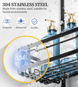 OMAIRA Shower Caddy Hanging with Soap Scrub Holder, Stainless Steel Adjustable No Drilling Non-Slip Large Capacity Sturdy Over Shower Head Shower Organizer Inside Shelves Bathroom Storage Rack, Black OMAIRA