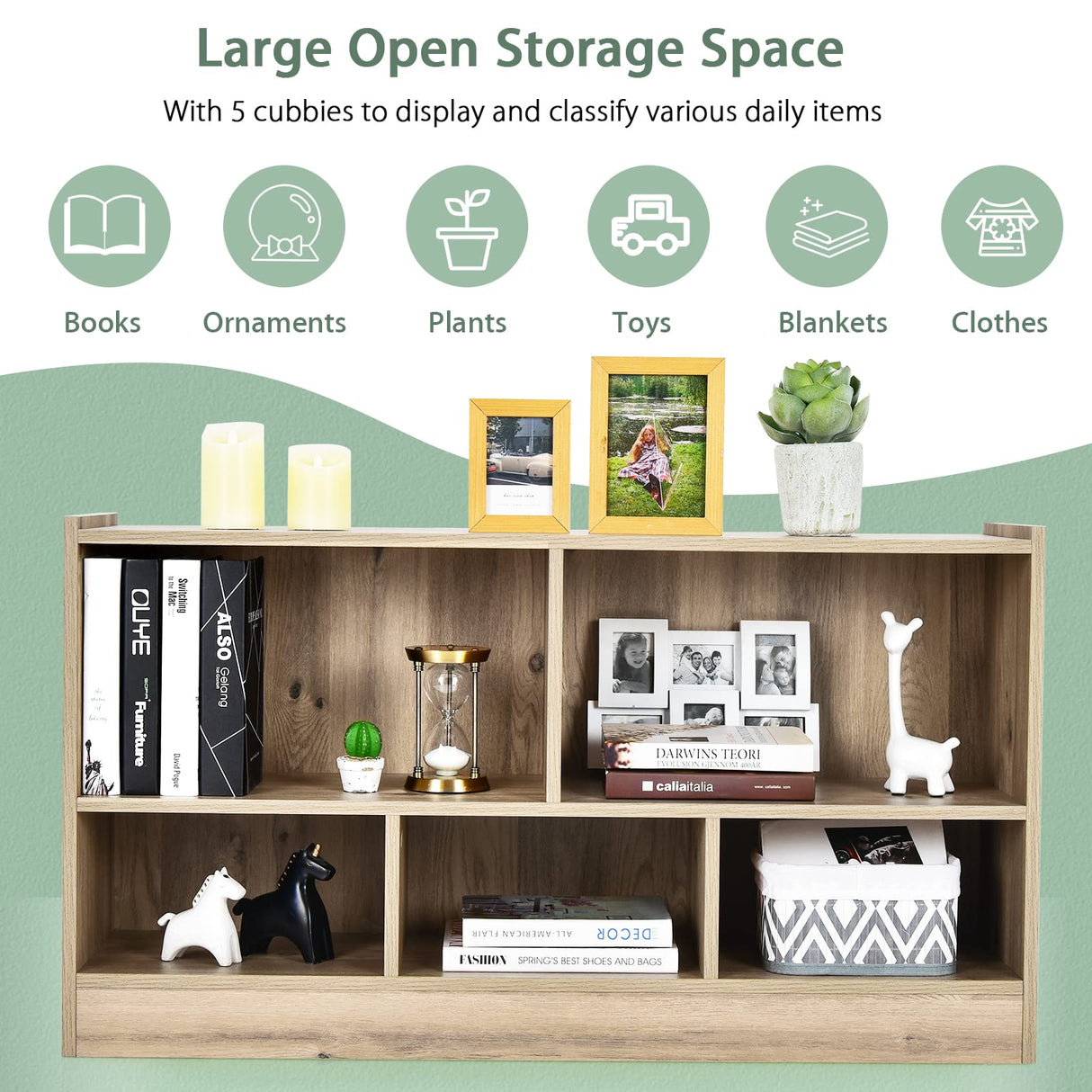 IFANNY 5 Cube Bookcase, 2 Tier Bookshelf Organizer w/Open Compartments, Horizontal Wood Bookshelves & Bookcases with Storage, Modern Book Shelf for Bedroom, Living Room, Play Room (Natural) Generic