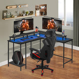 Panana 53.5" L Shaped Computer Desk Gaming Desk with LED Lights and Power Outlets, Reversible L Shaped Corner Desk with Monitor Stand, Home Office Desk with Shelf and USB Port (Black) Panana