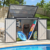 Breezestival 80 Cu. Ft Outdoor Trash Can Shed with Pneumatic Support Rod, 5x3 Ft Outdoor Storage Shed w/Lockable Doors & Waterproof Lid Chain, for Patio/Garden/Backyard Breezestival