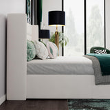 SHA CERLIN Queen Size Lift Up Storage Bed/Velvet Upholstered/Modern Wingback Headboard/Upholstered Platform Bed Frame/Hydraulic Storage/No Box Spring Needed/White SHA CERLIN