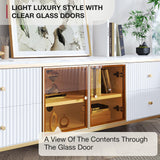 oneinmil Luxury 70" Fluted TV Stand for TVs Up to 75", Modern Entertainment Center with Faux Marble Top, Media Console with Curved Profile Design, Television Stands for Living Room, White oneinmil