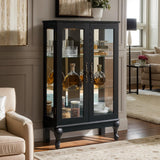 Eyisean 44" H Lighted Glass Display Cabinet with Glass Doors, Wooden Curio Cabinet with 3 Adjustable Shelves, Mirrored Back Panel, Arched China Cabinet for Living Room, Light Bulb Included (Black) Eyisean