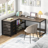 Tribesigns L Shaped Computer Desk with Storage Drawers, 59 inch Corner Desk with Shelves, Reversible L-Shaped Office Desk Writing Table Workstation for Home Office, Grey Tribesigns