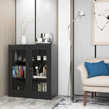 Yizosh Metal Storage Cabinet with Glass Doors - 35.4" Locking Display Cabinet with 2 Adjustable Shelves, 3-Tier Steel Cabinet Locker for Home Office, Living Room, Bedroom (Black) Yizosh