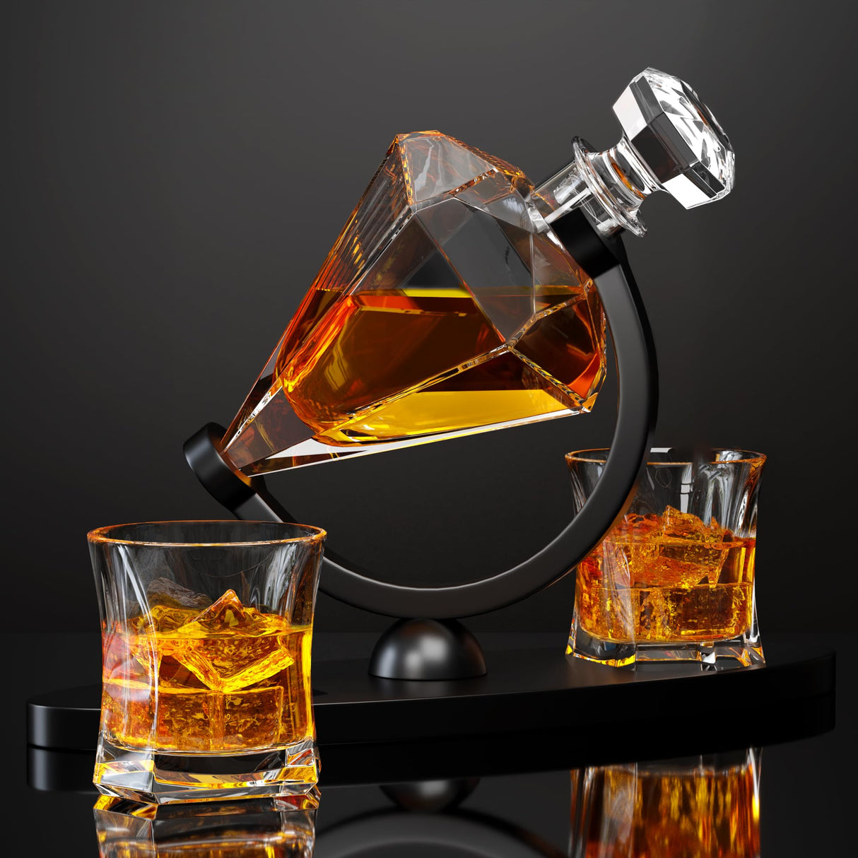 Gifts for Men Dad, Diamond Whiskey Decanter Set with 2 Glasses & Wooden Stand, Christmas Gifts for Women Men, Anniversary Birthday Gifts for Him Husband, Unique Bourbon Gifts for Men, Cool Stuff YJGS