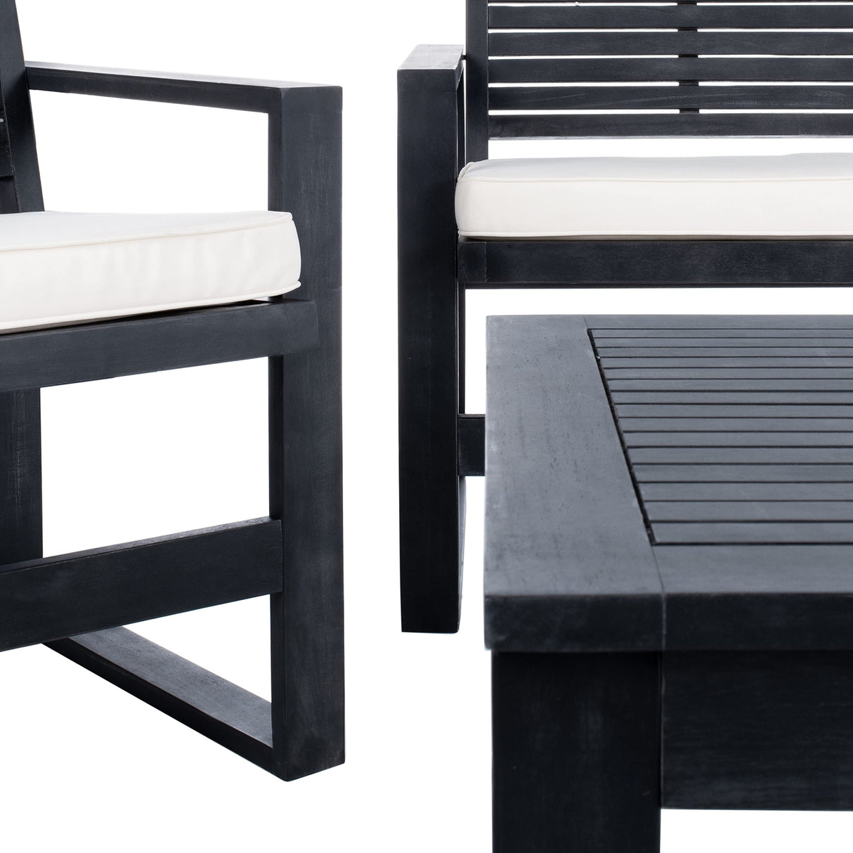 Safavieh FOX6007E Collection Ozark Wash 4 Pc Living Outdoor Set, 0, Black/Beige Safavieh