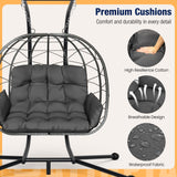 Pamapic 700 LBS Double Egg Chair Outdoor, UV Resistant Cushions Hanging Egg Chair with Armrests & Headrest, Thick Steel Frame Egg Swing Chair with Stand, for Relaxing & Reading Outside/Inside(Grey) Pamapic