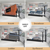 TRUSOON Adjustable Ladder Ceiling Rack, Kayak Overhead Garage Storage Rack, Garage Ceiling Storage for Kayak, Ladder, Surfboard, Snowboar Overhead Hanger, Holds 150 lbs, Black TRUSOON