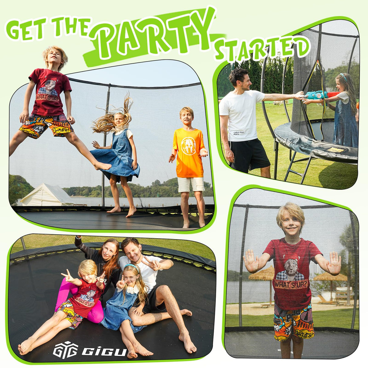 Gigu 14 FT Trampoline with Basketball Hoop Water Sprinkler Spiral Ground Stakes Trampolines Outdoor Yard for Adults Kids Gigu