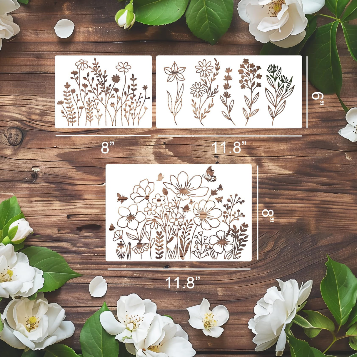 Flower Stencils for Painting Wildflower Stencils Reusable Floral Stencil for Crafts Wall Canvas Fabrics Furniture Card SUNVERSE