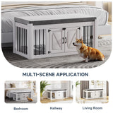 Faceket Indoor Dog Crate Furniture with Padded Seat, Wooden Dog Kennel, End of Bed Bench Ottoman with Removable Cushion, 47.2" L x 23.6" W x 22.4" H，White Faceket