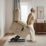 MCombo Oversized Power Lift Recliner Chair Sofa with Massage and Heat for Elderly People Petite, USB Ports, Side Pockets, Fabric R7561 (Beige, Small-Oversize) MCombo