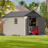 Patiowell 8x10 FT Plastic Shed Outdoor Storage Shed with Floor, Resin Garden Tool Shed Lockable Door & Two Windows for Patio, Backyard, Bike & Organizer, Beige Patiowell