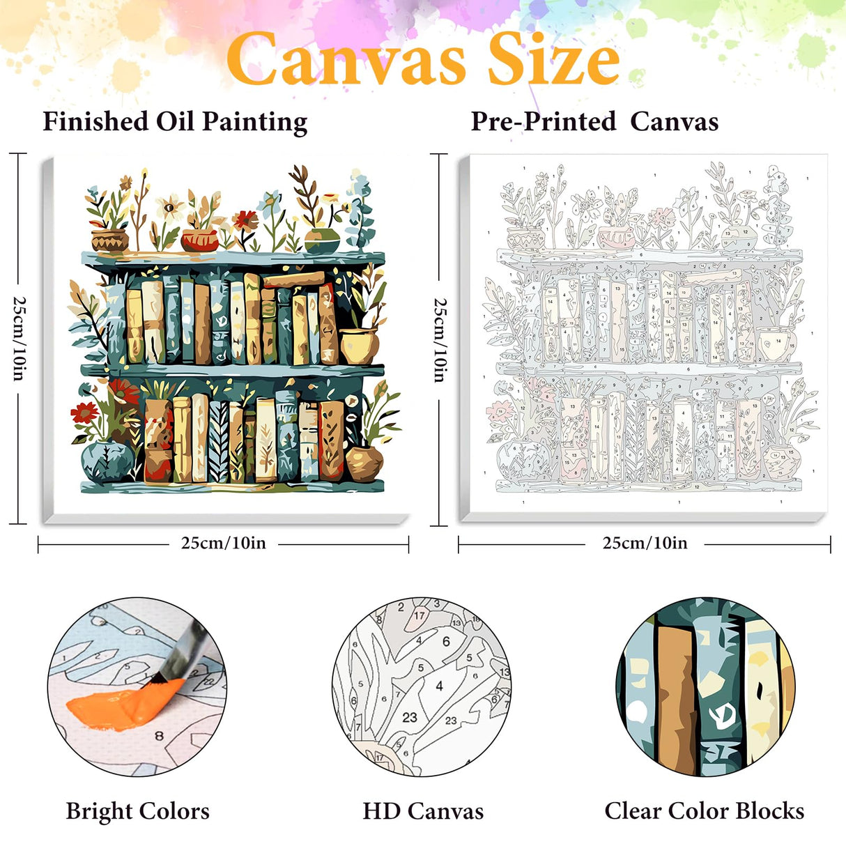 Framed Paint by Numbers Kit for Adults Beginner Bookshelf, Adult Paint by Number Kits on Canvas Framed, DIY Acrylic Oil Painting by Numbers with Frame, Book for Home Decor Gift 10 X 10 Inch Okarina