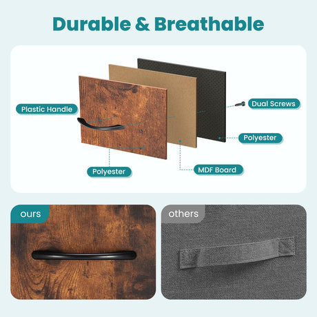 OLIXIS 5 Drawer Dresser Nightstand Classic Rust Brown, Wooden Top Metal Frame Fabric Storage Organizer for Bedroom Living Room Entryway, Wide TV Stand Closet Chest Furniture OLIXIS