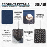 Gotland 7-Piece Outdoor Patio Furniture Set - All-Weather PE Rattan Sectional Wicker with Replaceable Navy Waterproof Cushions & Coffee Table Gotland