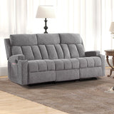 CANMOV Manual Fabric Reclining 3 Seat Sofa Couch with 2 Cup Holders, 3 Seater Recliner Sofa Couch with Armrest and Pockets for Living Room, Bedroom Furniture, Gray CANMOV