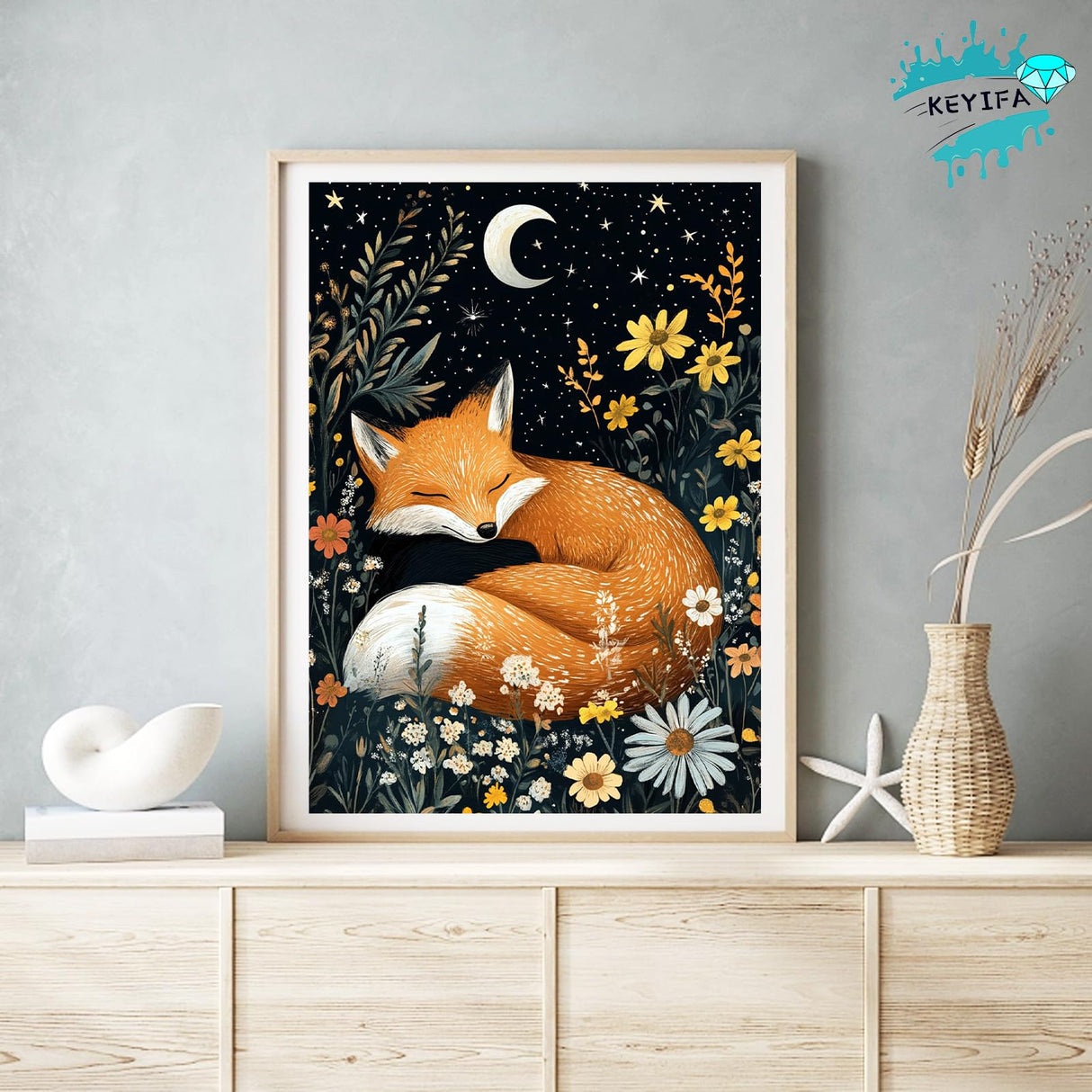 KEYIFA Diamond Painting Abstract Diamond Art Kits for Adults, 5D Round Full Drill Fox Diamond Painting Kit for Beginner, DIY Gems Art Craft for Home Wall Decor 12x16 inch KEYIFA