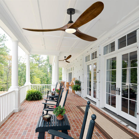 ABZ Ceiling Fans with Lights - 60 inch Propeller Ceiling Fan with Remote Control, 3 Blades Walnut Solid Wood Ceiling Fan for Indoor Outdoor Patio Bedroom Living Room Kitchen ABZ