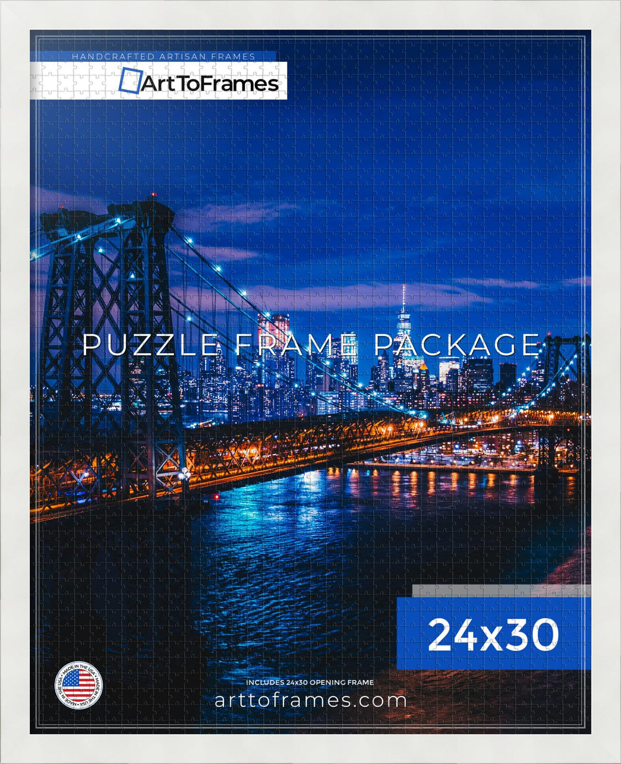 ArtToFrames 24x30 INCH/61x76.2 CM White Frame for 1000 piece Puzzles.This 1.25 Inch Custom MDF Puzzle Frame is White - Comes with Economy Acrylic (Puzzle5179-24x30) ArtToFrames