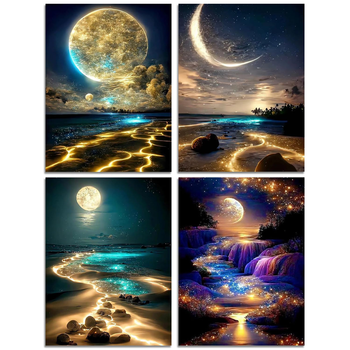 Muzagroo Art Moon Diamond Painting Kits for Adults, 5D Diamond Art Kits for Beginners, DIY Diamond Arts and Crafts for Living Room, Diamond dots Kits Kids Room 4 PCS Wall Art Muzagroo Art